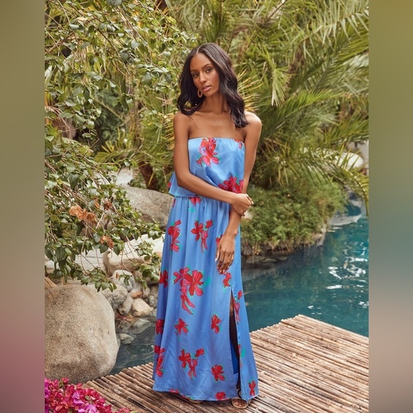 SUGARLIPS Aina Tropics Nonna Strapless Satin Maxi Dress XS - Picture 1 of 9
